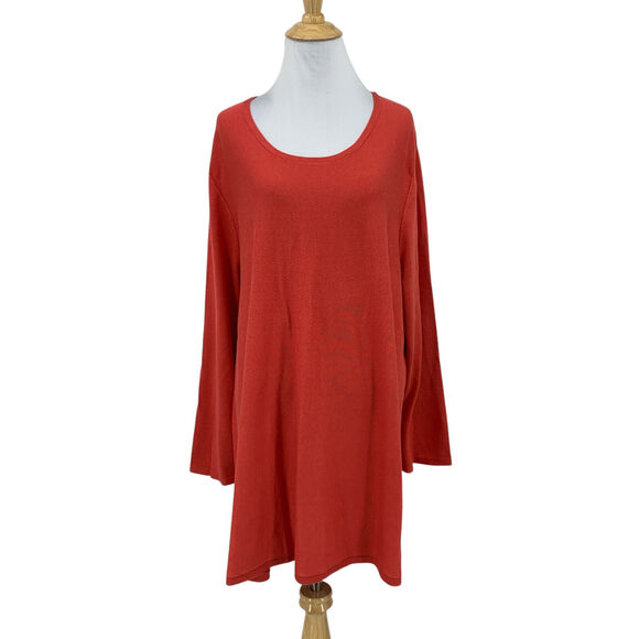 J. Jill Top Womens 3X Plus Red Silk Blend Scoop Neck Tunic Long Sleeve Pullover - Picture 1 of 14